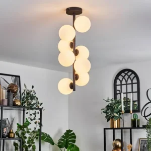 hofstein Plafonnier - Verre 12 cm Chehalis Blanc, 8 lumières* Lampes En Verre