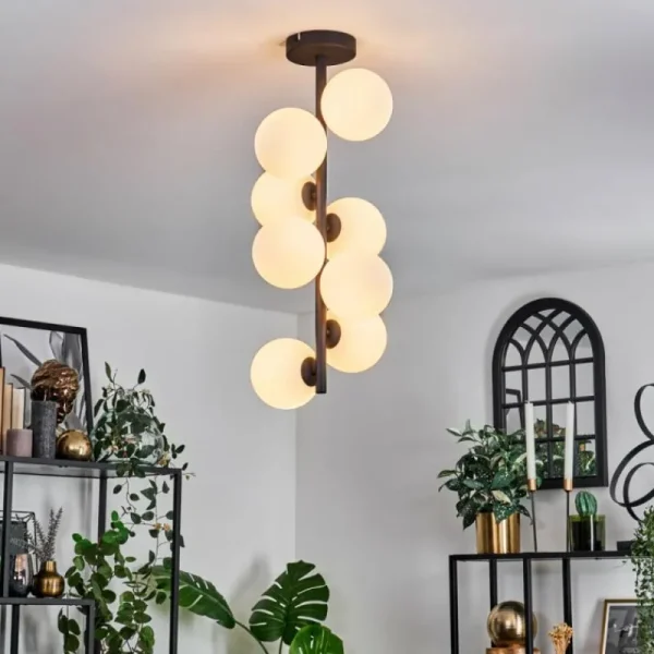 hofstein Plafonnier - Verre 12 cm Chehalis Blanc, 8 lumières* Lampes En Verre