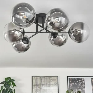 hofstein Plafonnier - Verre 15 cm Chehalis Clair, Fumé, 6 lumières* Lampes Modernes