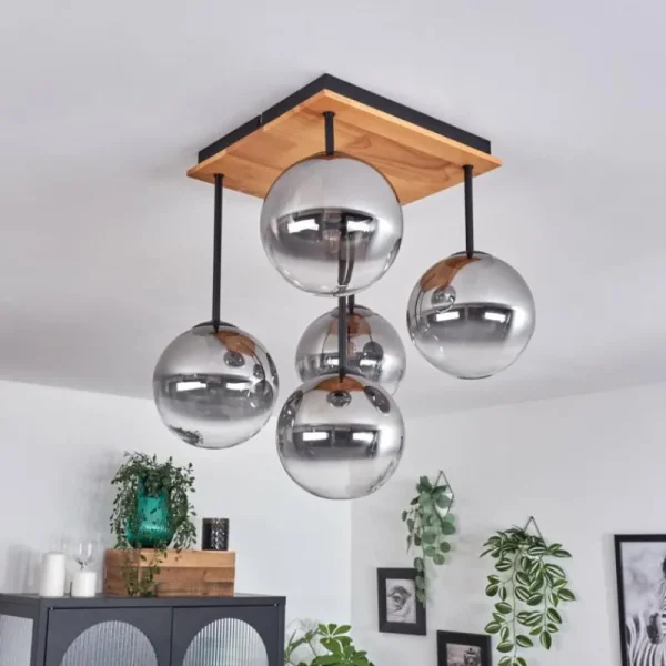 hofstein Plafonnier - Verre 15 cm Chehalis Écru, Noir, 5 lumières* Lampes Modernes