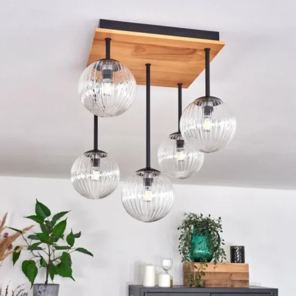 hofstein Plafonnier - Verre 12 cm Chehalis Écru, Noir, 5 lumières* Lampes Modernes