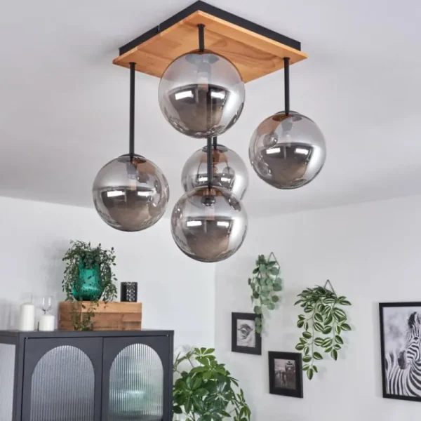 hofstein Plafonnier - Verre 15 cm Chehalis Écru, Noir, 5 lumières* Lampes Modernes