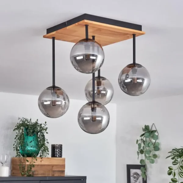 hofstein Plafonnier - Verre 12 cm Chehalis Écru, Noir, 5 lumières* Lampes Modernes