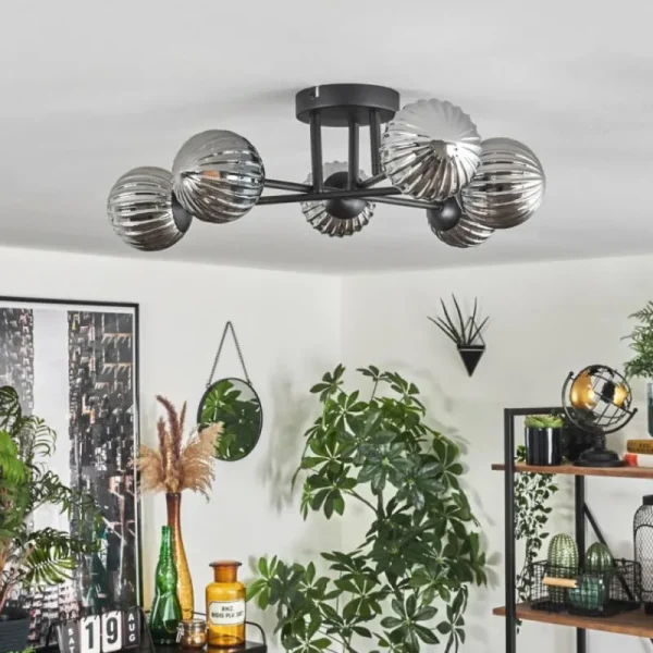 hofstein Plafonnier - Verre 10 cm Chehalis Fumé, 6 lumières* Lampes Modernes