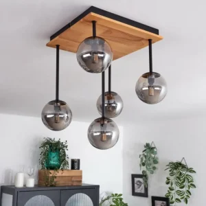 hofstein Plafonnier - Verre 10 cm Chehalis Écru, Noir, 5 lumières* Lampes Modernes