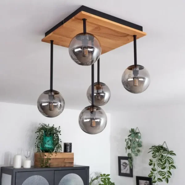 hofstein Plafonnier - Verre 10 cm Chehalis Écru, Noir, 5 lumières* Lampes Modernes