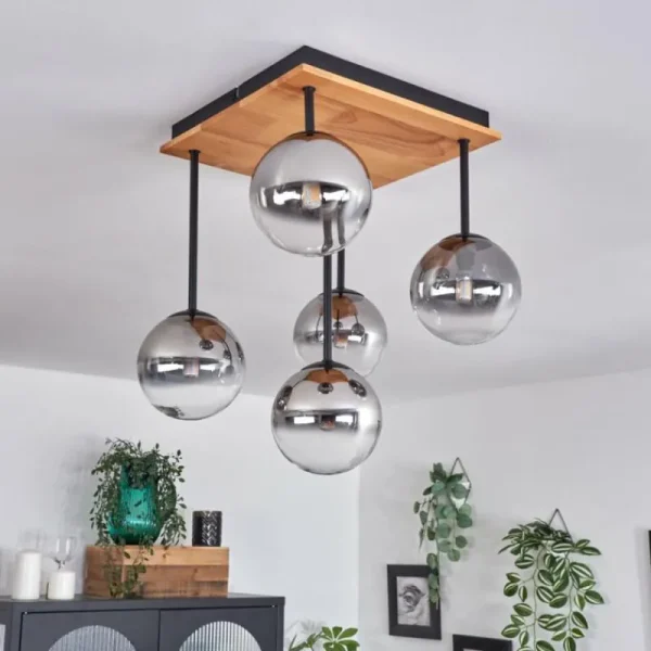 hofstein Plafonnier - Verre 12 cm Chehalis Écru, Noir, 5 lumières* Lampes Modernes