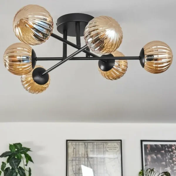 hofstein Plafonnier - Verre 10 cm Chehalis Ambre, 6 lumières* Lampes Modernes