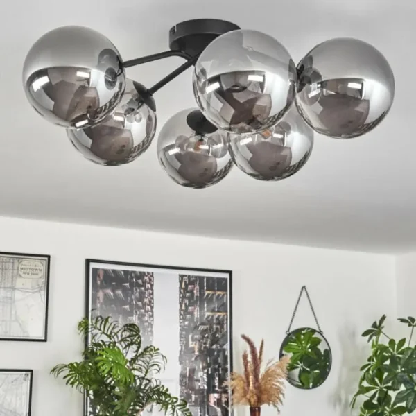 hofstein Plafonnier - Verre 15 cm Chehalis Fumé, 6 lumières* Lampes Modernes