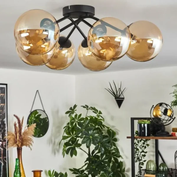hofstein Plafonnier - Verre 15 cm Chehalis Ambre, 6 lumières* Lampes En Verre