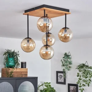 hofstein Plafonnier - Verre 12 cm Chehalis Écru, Noir, 5 lumières* Lampes Modernes