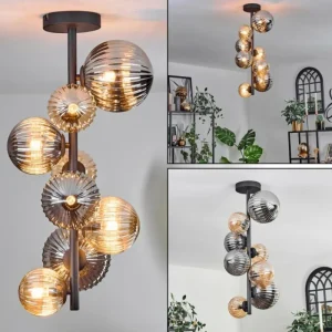 hofstein Plafonnier - Verre 10 cm, 12cm, 15cm Chehalis Ambre, Fumé, 8 lumières* Lampes Modernes