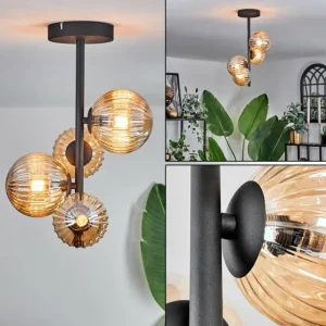 hofstein Plafonnier - Verre 10 cm,12 cm Chehalis Ambre, 4 lumières* Lampes Modernes