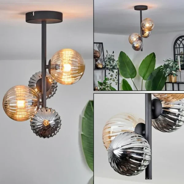 hofstein Plafonnier - Verre 10 cm,12 cm Chehalis Ambre, Fumé, 4 lumières* Lampes Modernes