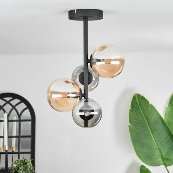hofstein Plafonnier - Verre 10 cm, 12cm Chehalis Ambre, Fumé, 4 lumières* Lampes Modernes