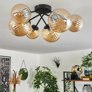 hofstein Plafonnier - Verre 12 cm, 15cm Chehalis Fumé, 6 lumières* Lampes Modernes