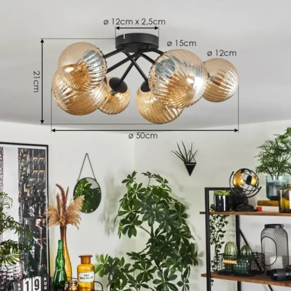 hofstein Plafonnier - Verre 12 cm, 15cm Chehalis Fumé, 6 lumières* Lampes Modernes