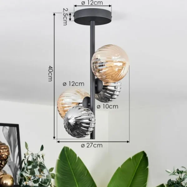 hofstein Plafonnier - Verre 10 cm,12 cm Chehalis Ambre, Fumé, 4 lumières* Lampes Modernes