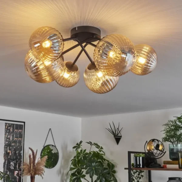 hofstein Plafonnier - Verre 12 cm, 15cm Chehalis Fumé, 6 lumières* Lampes Modernes