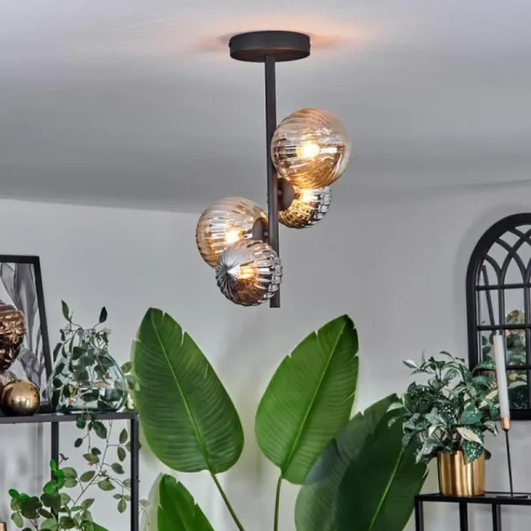 hofstein Plafonnier - Verre 10 cm,12 cm Chehalis Ambre, Fumé, 4 lumières* Lampes Modernes