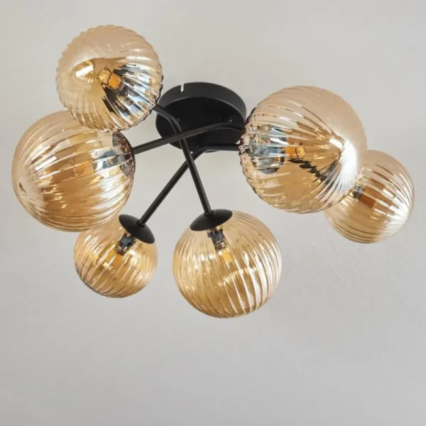hofstein Plafonnier - Verre 12 cm, 15cm Chehalis Fumé, 6 lumières* Lampes Modernes