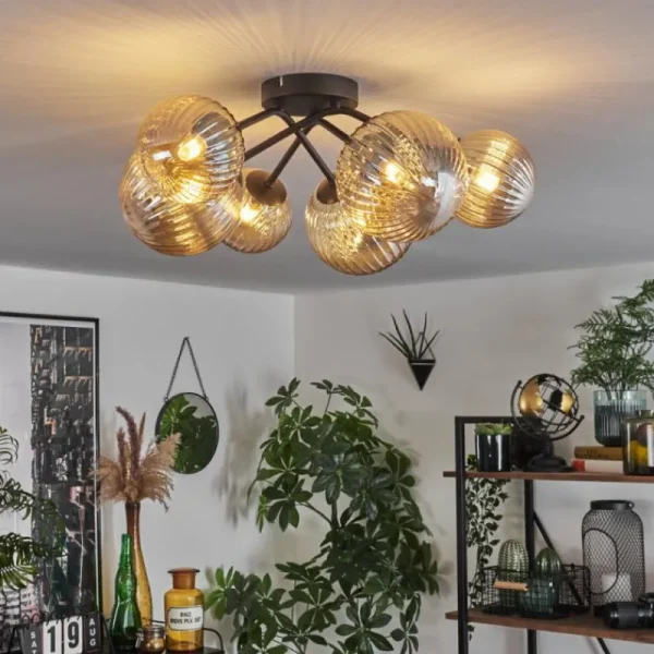 hofstein Plafonnier - Verre 12 cm, 15cm Chehalis Fumé, 6 lumières* Lampes Modernes