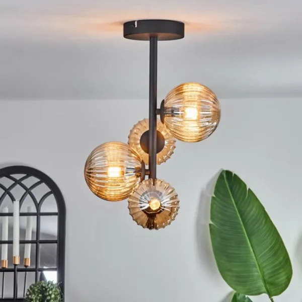 hofstein Plafonnier - Verre 10 cm,12 cm Chehalis Ambre, 4 lumières* Lampes Modernes