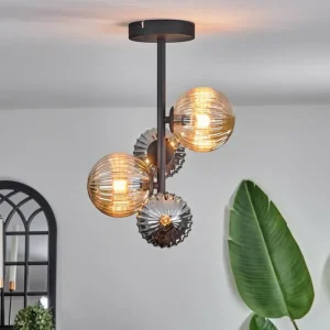 hofstein Plafonnier - Verre 10 cm,12 cm Chehalis Ambre, Fumé, 4 lumières* Lampes Modernes