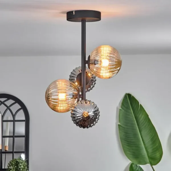 hofstein Plafonnier - Verre 10 cm,12 cm Chehalis Ambre, Fumé, 4 lumières* Lampes Modernes