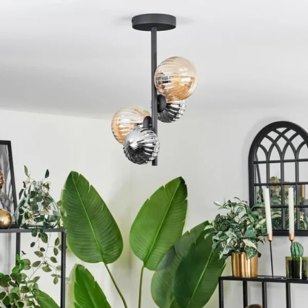 hofstein Plafonnier - Verre 10 cm,12 cm Chehalis Ambre, Fumé, 4 lumières* Lampes Modernes