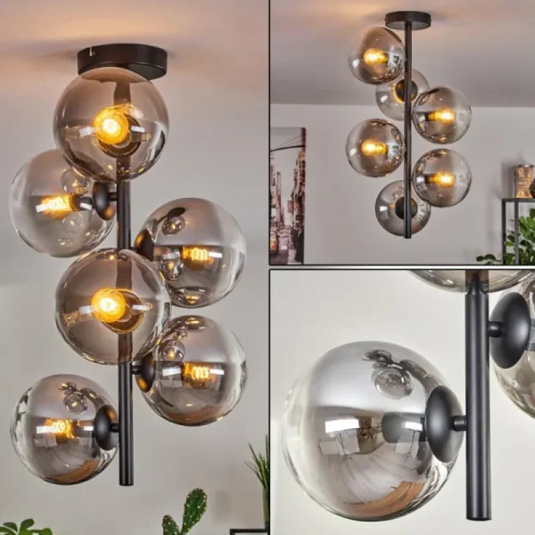 hofstein Plafonnier - Verre 15 cm Gastor Clair, Fumé, 6 lumières* Lampes Modernes