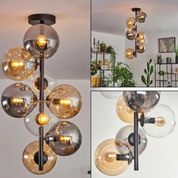 hofstein Plafonnier - Verre 15 cm Gastor Ambre, Clair, Fumé, 8 lumières* Lampes Modernes