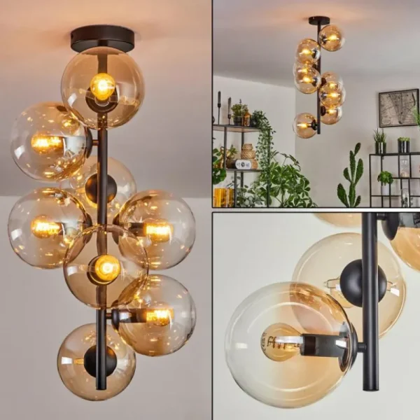 hofstein Plafonnier - Verre 15 cm Gastor Ambre, Clair, 8 lumières* Lampes En Verre