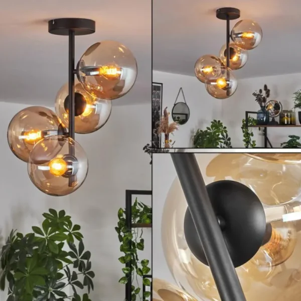 hofstein Plafonnier - Verre 15 cm Gastor Ambre, 4 lumières* Lampes En Verre