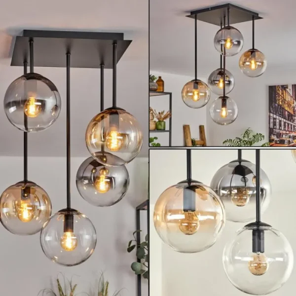 hofstein Plafonnier - Verre 15 cm Gastor Ambre, Clair, Fumé, 5 lumières* Lampes Modernes
