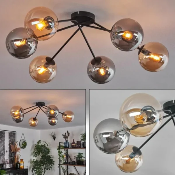 hofstein Plafonnier - Verre 15 cm Gastor Ambre, Fumé, 6 lumières* Lampes Modernes