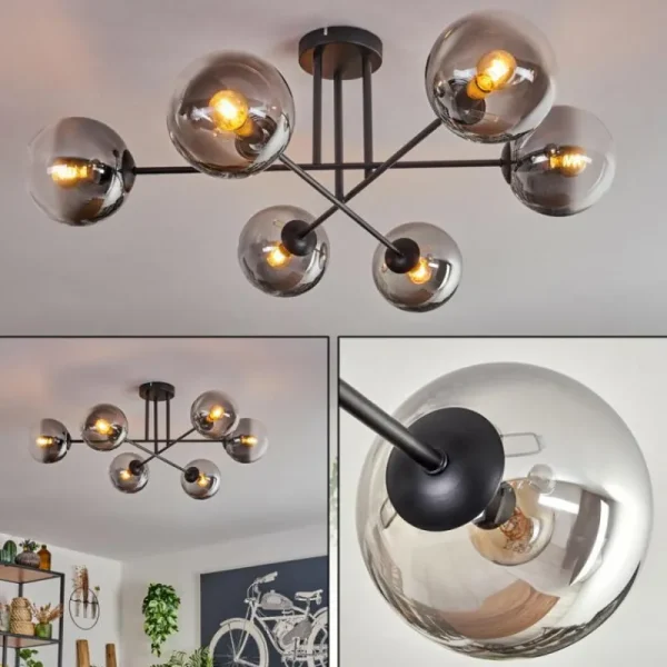 hofstein Plafonnier - Verre 15 cm Gastor Clair, Fumé, 6 lumières* Lampes Modernes