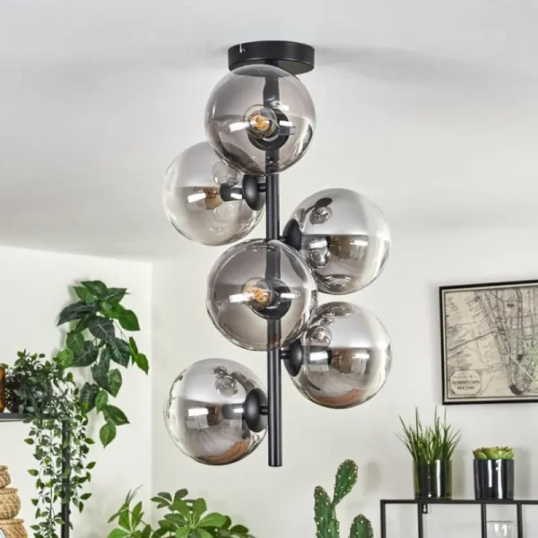 hofstein Plafonnier - Verre 15 cm Gastor Clair, Fumé, 6 lumières* Lampes Modernes