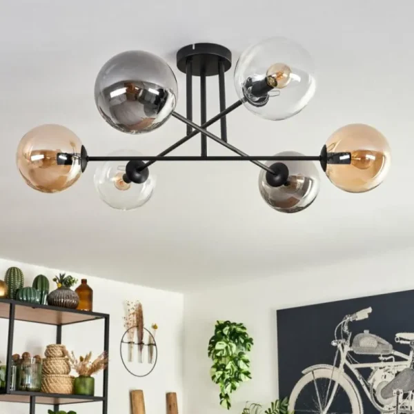 hofstein Plafonnier - Verre 15 cm Gastor Ambre, Clair, Fumé, 6 lumières* Lampes Modernes