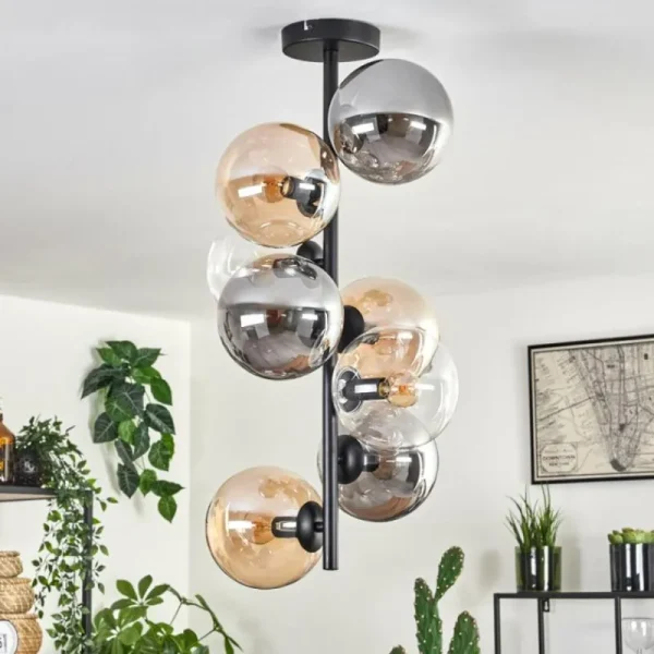 hofstein Plafonnier - Verre 15 cm Gastor Ambre, Clair, Fumé, 8 lumières* Lampes Modernes