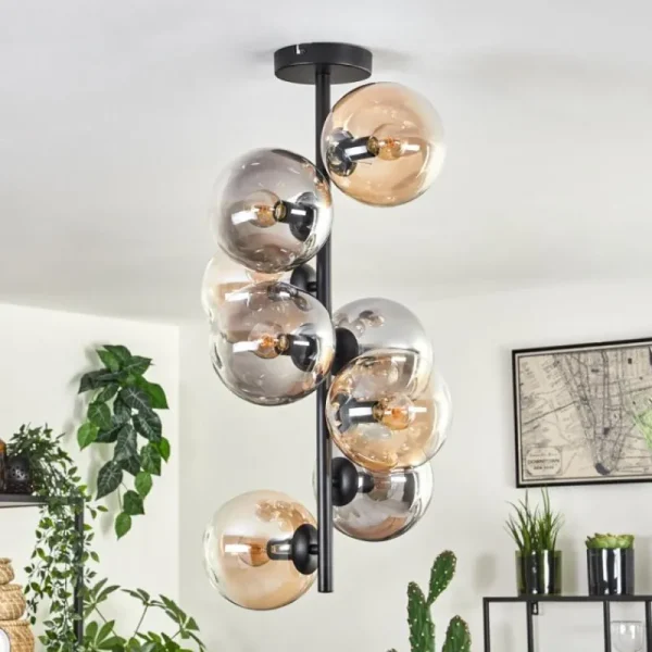 hofstein Plafonnier - Verre 15 cm Gastor Ambre, Clair, Fumé, 8 lumières* Lampes Modernes