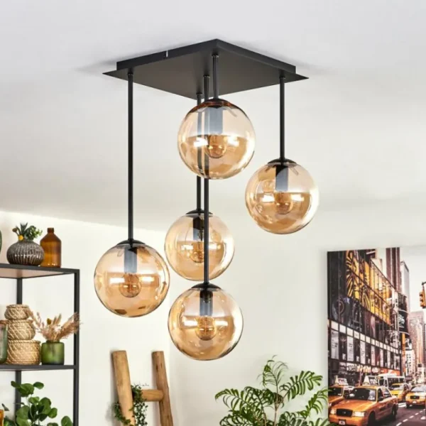 hofstein Plafonnier - Verre 15 cm Gastor Ambre, 5 lumières* Lampes En Verre