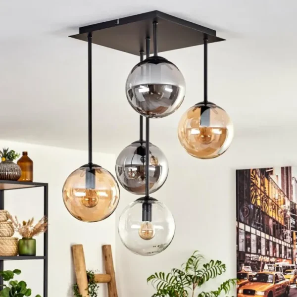 hofstein Plafonnier - Verre 15 cm Gastor Ambre, Clair, Fumé, 5 lumières* Lampes Modernes