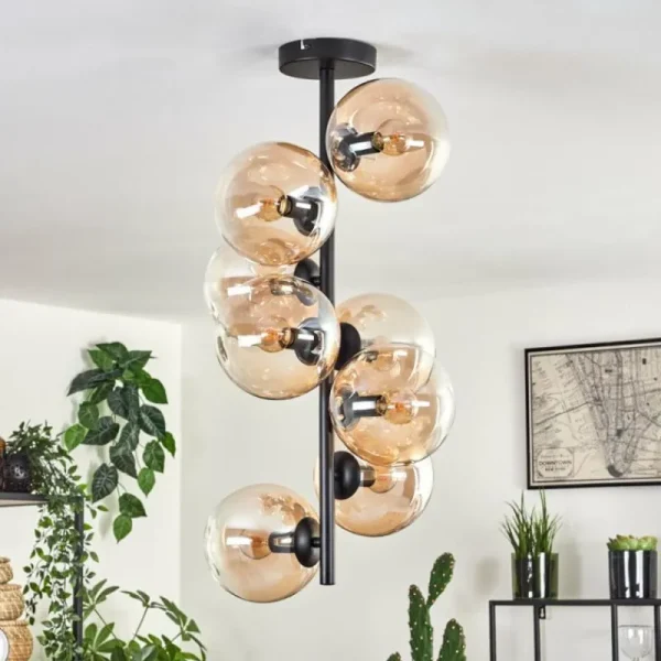 hofstein Plafonnier - Verre 15 cm Gastor Ambre, Clair, 8 lumières* Lampes En Verre