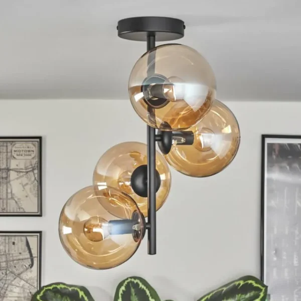 hofstein Plafonnier - Verre 15 cm Gastor Ambre, 4 lumières* Lampes En Verre
