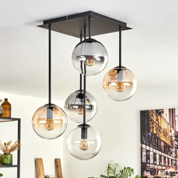 hofstein Plafonnier - Verre 15 cm Gastor Ambre, Clair, Fumé, 5 lumières* Lampes Modernes