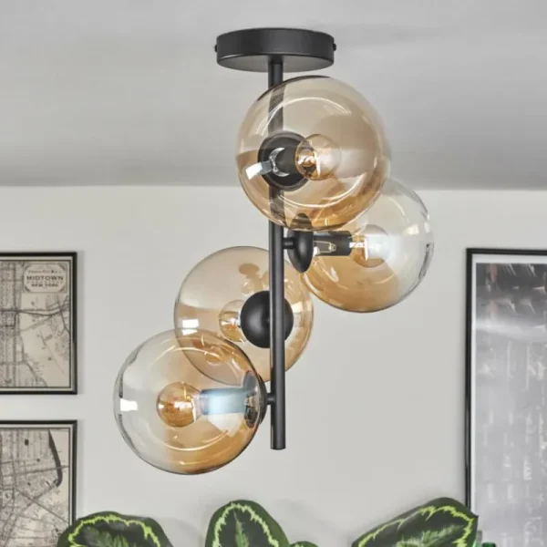 hofstein Plafonnier - Verre 15 cm Gastor Ambre, Clair, 4 lumières* Lampes En Verre