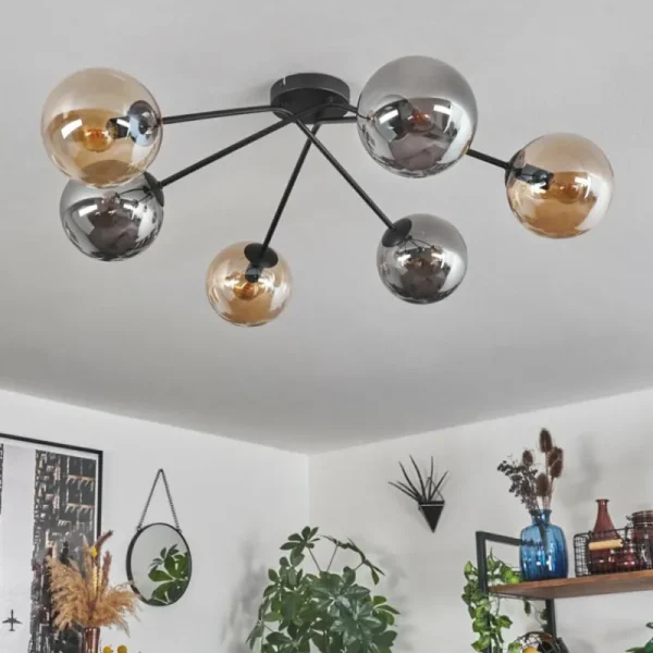 hofstein Plafonnier - Verre 15 cm Gastor Ambre, Fumé, 6 lumières* Lampes Modernes