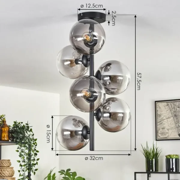 hofstein Plafonnier - Verre 15 cm Gastor Clair, Fumé, 6 lumières* Lampes Modernes