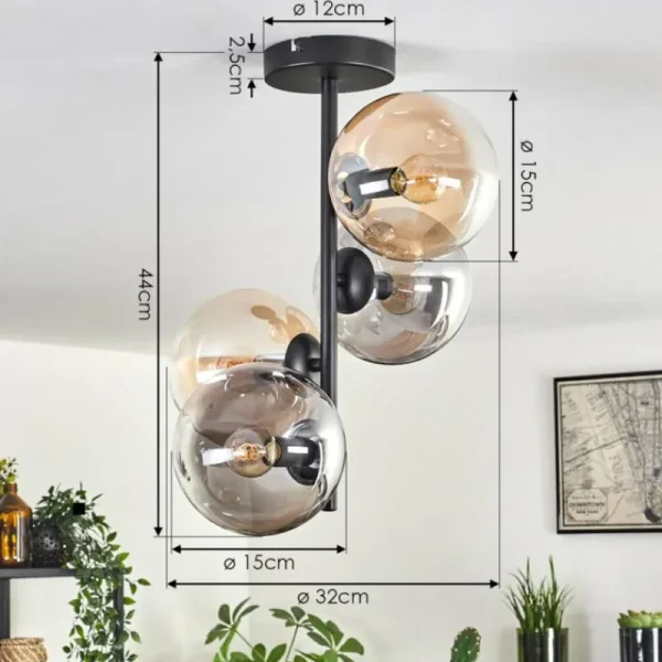 hofstein Plafonnier - Verre 15 cm Gastor Ambre, Clair, Fumé, 4 lumières* Lampes Modernes